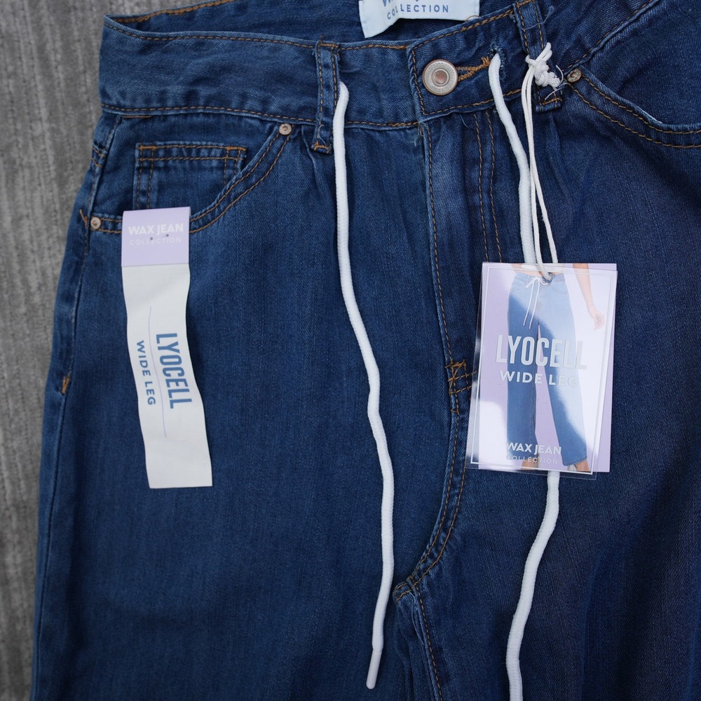 Wax Jean Collection Lyocell Wide Leg Jeans Medium Wash Blue Drawstring Size 3/26 - Picture 7 of 13